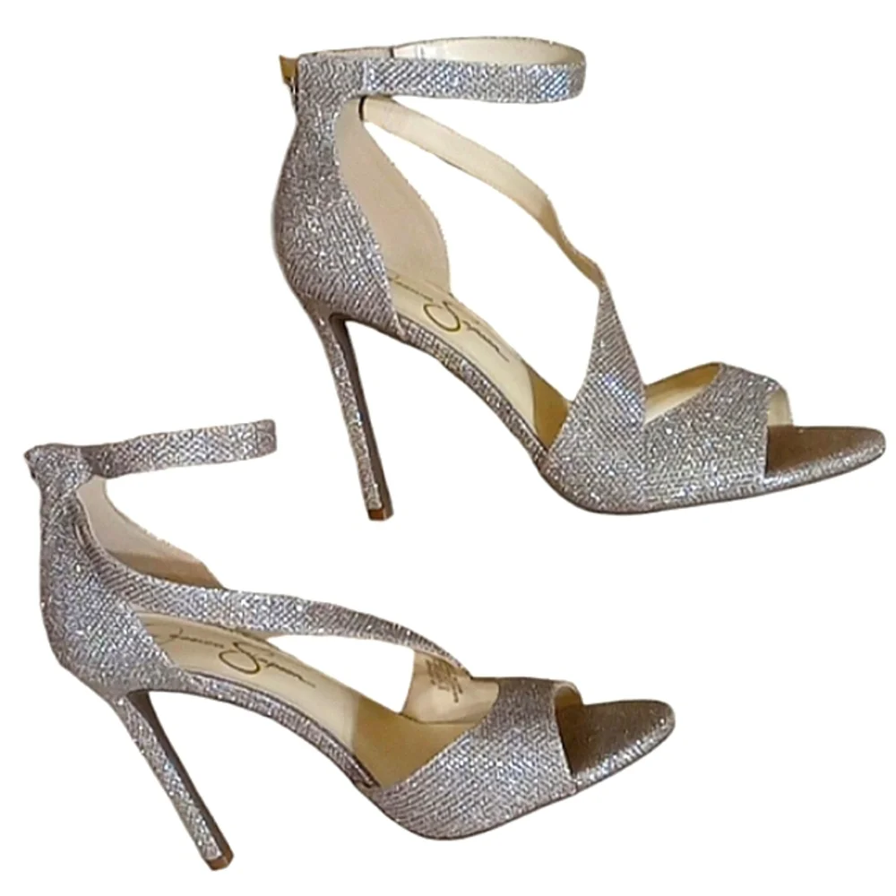 Jessica Simpson Jessimae Gold Glitter Mesh Heeled Sandals Size 8.5 NWOT